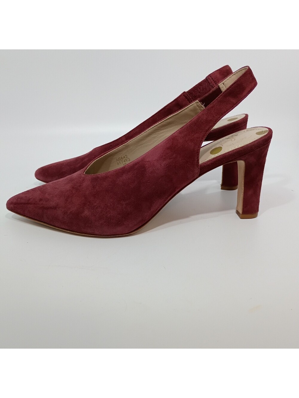 Boden Burgundy Wine Suede Pointed Toe High Cut Slingback Block Heels UK 40 US 9